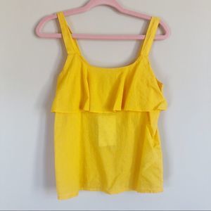 Ichi Yellow Gold Swiss Dot Ruffle Top Tank Top New With Tags